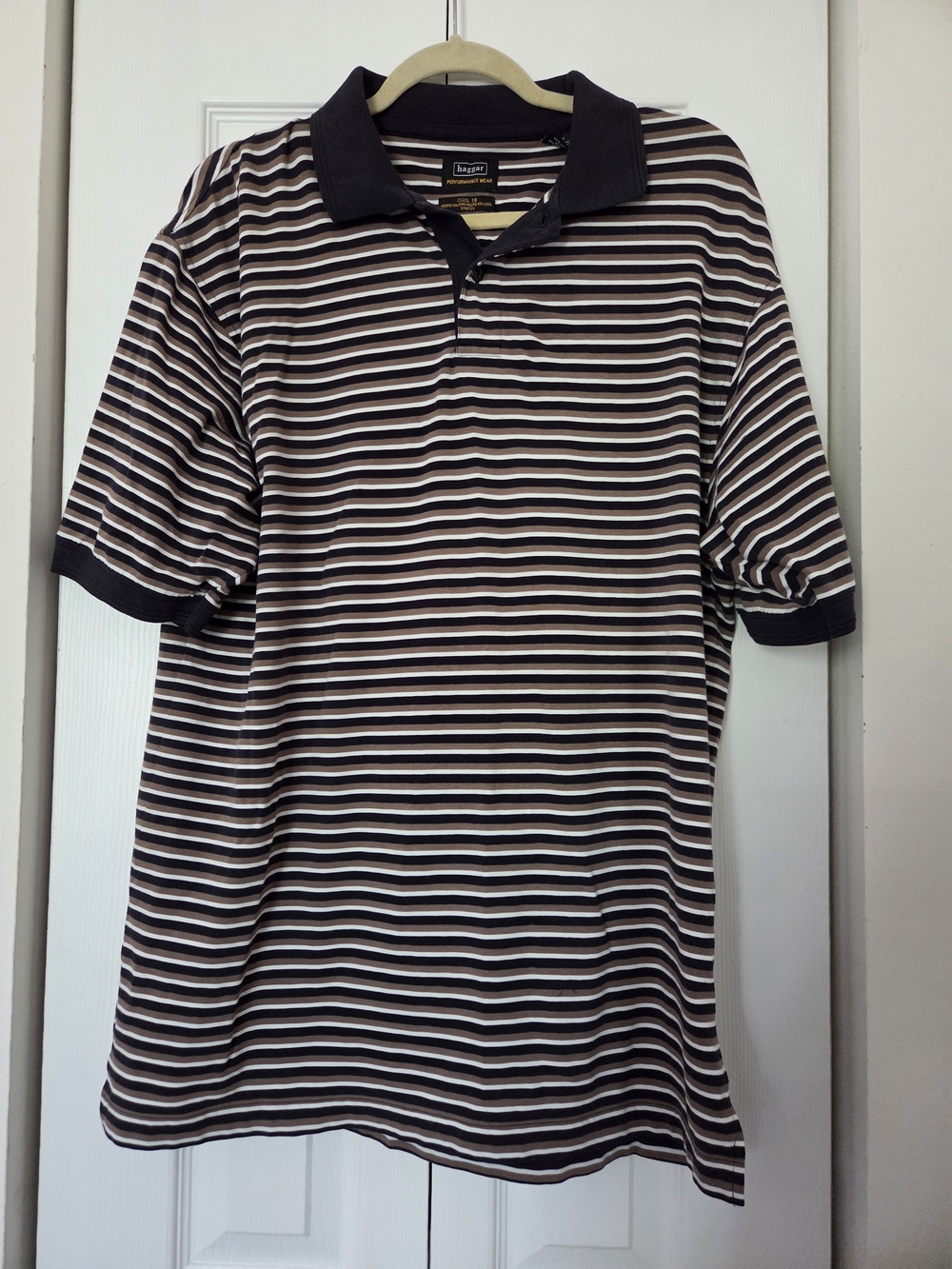 Haggar Black, Brown & White Striped Polo Shirt